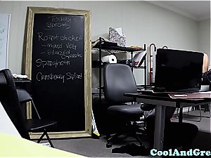 smallish waitress gobbled and smashed in the office